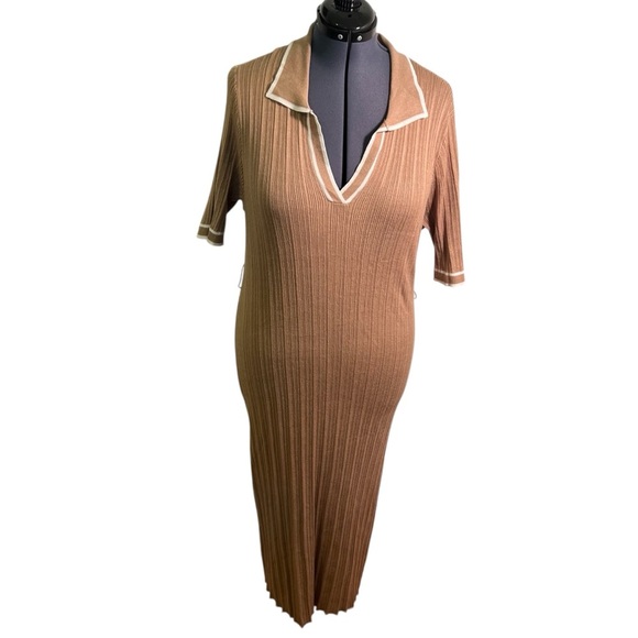 Madison + Hudson Knit Polo Maxi Dress Tan White 3X - Picture 1 of 10